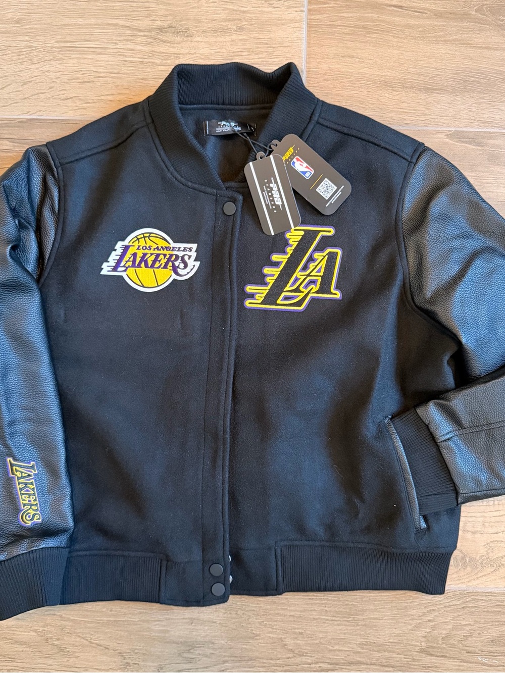 Los Angeles Lakers Black Varsity Jacket with LA Crest